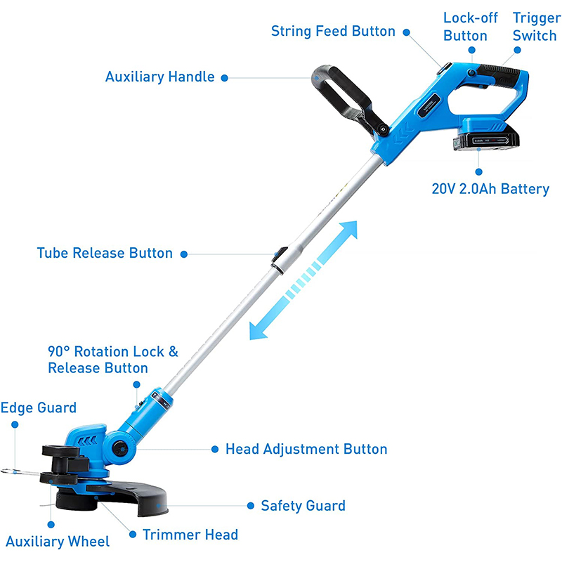 20V Cordless Lithium Battery Grass String Trimmer 